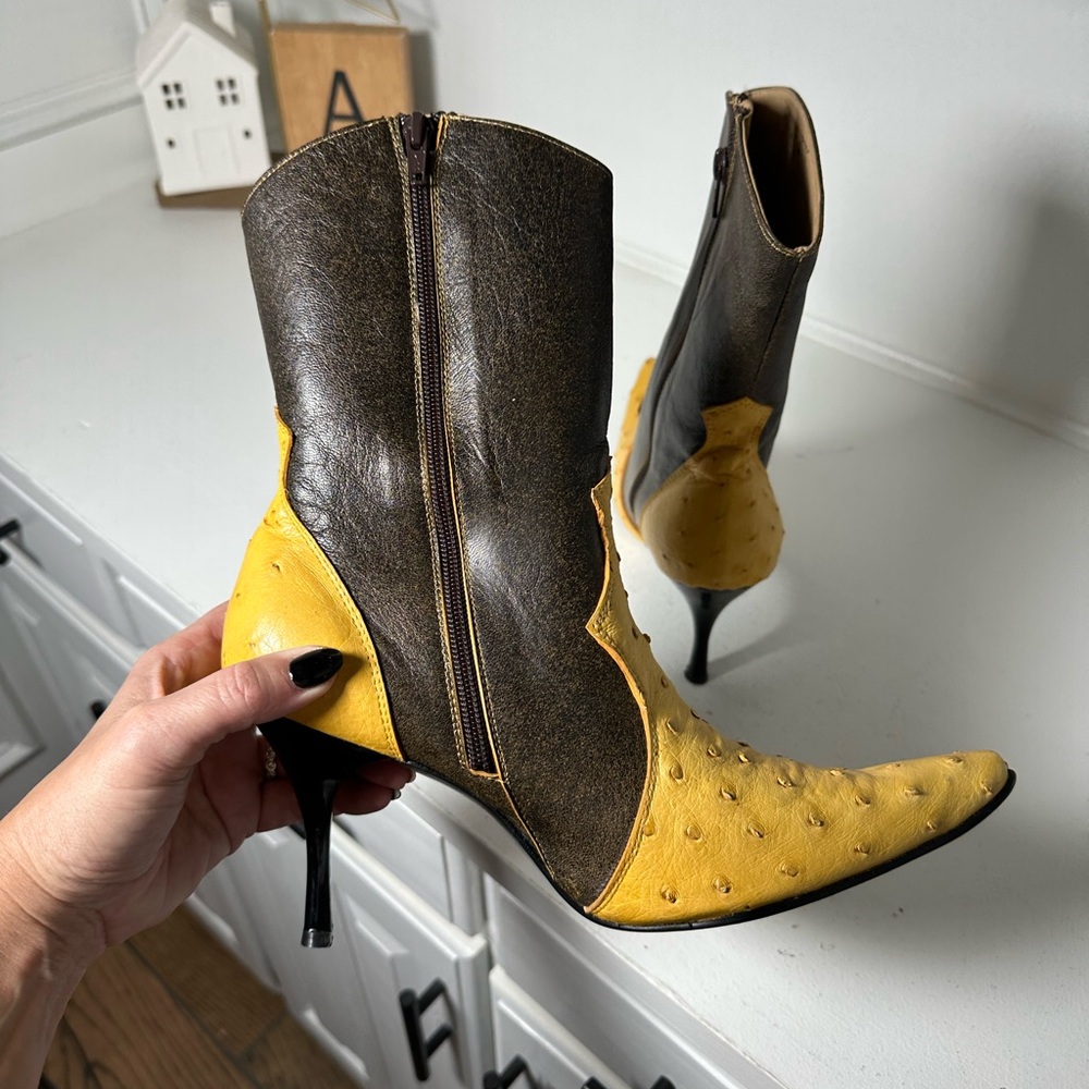Marco Collucci Ostrich Skin Western Boots w/ Belt Women’s 9.5 Rare Vintage Set - Picture 5 of 11